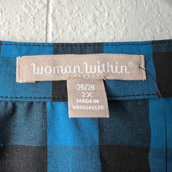 Woman Within Top Womens 2X Cotton Modest Mature Check Print Workwear Casual - Picture 2 of 11